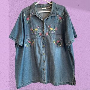 Vintage cottagecore denim shirt with embroidery